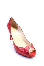Christian Louboutin Womens Red Python Skin Peep Toe Platform Pumps Shoes Size 9 picture