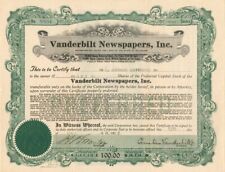 Vanderbilt Newspapers, Inc. signed by Cornelius Vanderbilt III - Stock Certifica picture