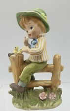 VINTAGE Lefton China Little Boy On Fence With Baby Chicks Figurine #02891  picture