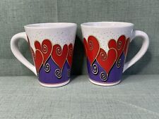 1998 J.I.I. Red Hearts Coffee Mug Gold Trim Lot of 2 Vintage Cups picture
