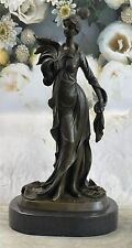 Real Bronze Metal Stone Statue Classical Victorian Woman Lady Feather Sculpture picture