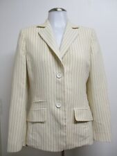 A-K-R-I-S- AKRIS ivory wool blend blue pinstripe button front blazer jacket sz 8 picture