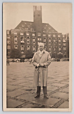 Postcard RPPC Palace Hotel Copenhagen Denmark Gentleman in Trench Coat Outside picture