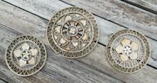 Woven Straw Round Boho Wall Hangings With Center Shells Set Of 3 One 11” Two 9” picture