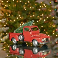 16 Inch Long Distressed Red Pickup Truck with Tree picture