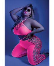 'glow Black Light Cropped Cutout Halter Bodystocking Neon Pink Qn picture