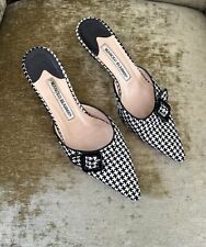Rare Manolo Blahnik Mules Slip On Kitten Heels Houndstooth CheckPointed Toes picture
