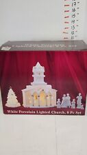 Galleria Inc White Porcelain Lighted Church Gold Accent  8 Pieces Christmas Set picture