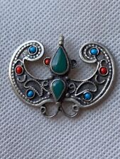ANCIENT VICTORIAN SPIRIT AMULET TALISMAN WITH TURQUOISE STONES GYPSY OLD ARTEFAC picture
