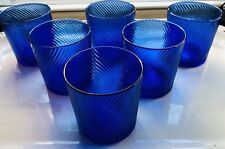 1970's Mid Mod Cobalt Blue Whiskey Ribbed Swirl Glassware Barware Stackable-6 picture