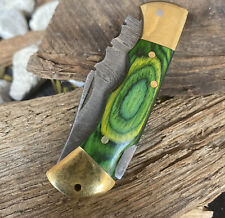 SHARD CUSTOM HAND FORGED DAMASCUS STEEL Lock Back Folding Pocket Knife W/Sheath picture