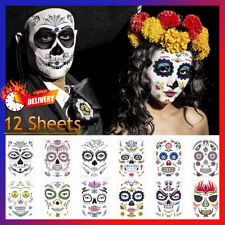 12 Sheets Day of the Dead Face Skeleton Tattoos Halloween Sugar Skull Makeup💀🌹 picture