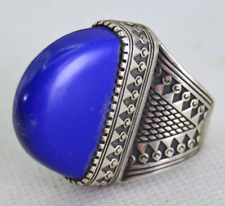 Ancient Vintage Victorian BIG Silver Ring Blue Stone Antique Gorgeous Gypsy picture