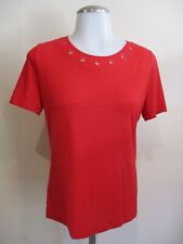 AKRIS  Red stretch short sleeve grommet neckline  T shirt top blouse sz M picture