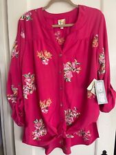 NWT Anthropologie Fig Flower Peasant Blouse Boho TOP Plus Sz 1X 2X 3X Pink Embro picture
