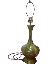 Vintage Green Brown Lava Glazed Table Lamp Mid Century Large picture