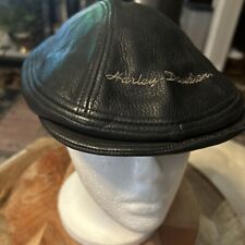 Harley Davidson Men’s Leather Cabbie Newsboy Hat Sz L/XL Black Embroidered Cap picture