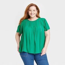 Women's Plus Size Flutter Sleeve Eyelet Embroidered Top - Knox Rose Green XXL picture