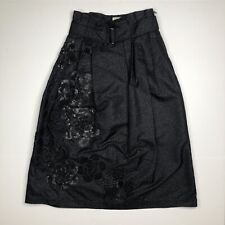DRIES VAN NOTEN Black Floral Sequins And Embroidery Belt Skirt Size 40 picture