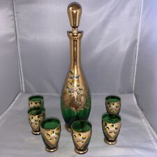 vtg Bohemain moser hand painted decanter & shot glasses in excellent condio picture