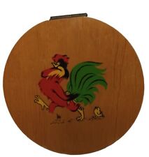 Vintage Wood Round Hamburger Patty Press/Mold With Chicken/Rooster/Chick Design picture