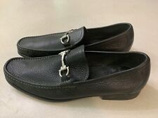 SALVATORE FERRAGAMO Black Textured Leather Moccasin Loafer Shoes Mens 12D, EXC picture