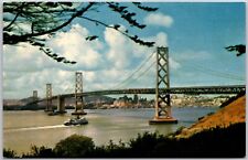 San Francisco Oakland Bay Bridge Bay Area Postcard Vintage Chrome c1970s picture