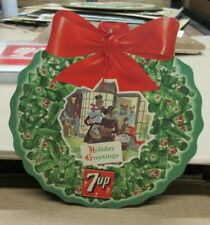 1960s 7up 7 Up Christmas Bottle Wreath Double Sided Sign Holiday Greetings A picture