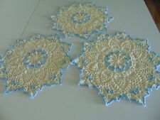 Lot of 3 BRAND NEW Handmade Pineapple Crochet Doilies-blue and natural colors picture
