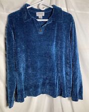 Vtg. Alfred Dunner 100% Acrylic Long Sleeve Velour Shirt Women's Blue L picture