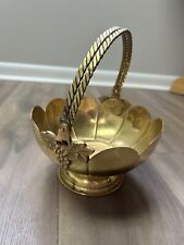 Vintage Brass Decorative Basket with Beaded Handle, Grapes picture
