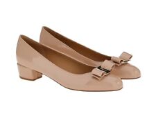 Salvatore FERRAGAMO Leather Vara Bow Low Heel Pumps; Beige With Gold picture