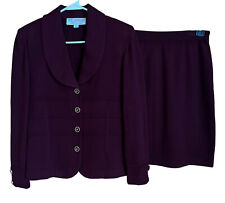 St. John Collection Marie Gray Suit Jacket 2 & Skirt 4 Purple Gold Button Size picture