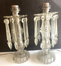 Vintage MCM Cut Glass Regency Boudoir Table Lamps Hanging Spear Prisms PAIR picture