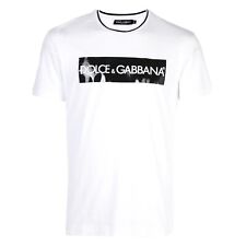 NEW Dolce & Gabbana White Printed Rectangle Logo Crewneck T-shirt Tee Medium picture