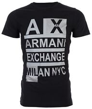 ARMANI EXCHANGE Black STACKED Short Sleeve Slim Fit Designer Graphic T-shirt NWT picture