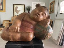Vintage Sleeping Girl of Guanyin Wood Carving ,Chinese Hand Carved Sculpture picture