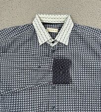 ETRO Shirt Men's Size 45 Blue Geometric Button Up Performance Stretch Italy Made picture