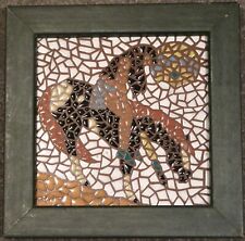 Earthtones Horse Framed Mosaic Tile 1995 Signed KRit picture
