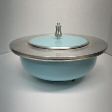 Vintage 1950’s  B W Buenilum Turquoise Blue Aluminum Footed Serving Dish Read picture