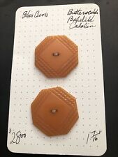 Vintage Bakelite Buttons Set Of 2 Large 1- 7/16 Inch Carved Butterscotch Catalin picture