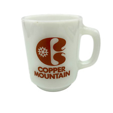 1970s MILK GLASS COPPER MOUNTAIN SKI RESORT LODGE COFFEE MUG COLORADO DINER picture