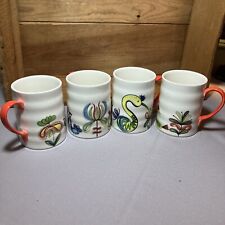 Set 4 Anthropologie Biscuit Ceramic Coffee Tea Mug Birds and Flowers 12 oz picture