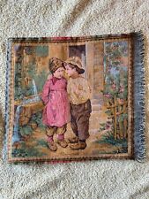 Belgium Pillow Tapestry Children In Garden French Countryside Made in France VTG picture