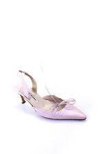 Manolo Blahnik Women's Leather Pointed Bow Slingback Heels Pink Size 9.5 picture