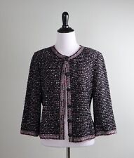 ST. JOHN COLLECTION $995 Sparkle Fringe Wool Tweed Sweater Jacket Top Size Small picture