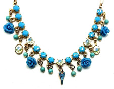 Women's Ladies Genuine Crystal Elements Necklace See Blue Flowers. picture