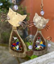 Pair of CHICO's Christmas Ornament CATS Beads & Metal (Tin? Copper?) Embossed 4