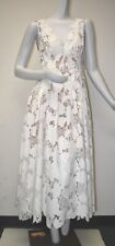 $6290 NEW Oscar de la Renta Lace Applique Guipure Floral Midi Dress White NUDE 8 picture