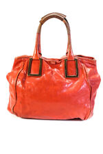 Chloe Womens Leather Logo Tote Handbag Orange Brown Gold Tone picture